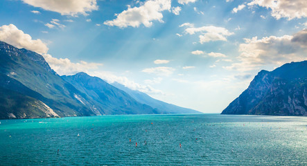 Aerial view with mountains at lake Garda, Italy