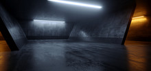 Cement Dark Grunge Orange White Glowing Led Parking Underground Car Warehouse Garage Studio Rough Modern Reflective Spaceship Tunnel Corridor Showcase 3D Rendering