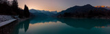 Fototapeta  - The panorama of the twilight sunset over the lake Barcis, Italy