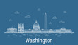Washington city, Line Art Vector illustration with all famous buildings. Linear Banner with Showplace. Composition of Modern cityscape. Washington buildings set.
