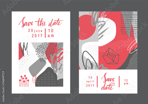 Set of creative universal geometric cards. Designs for prints, wedding, anniv...