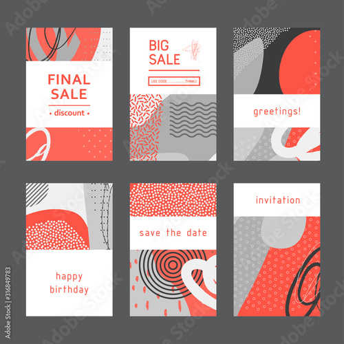 Set of creative universal geometric cards. Designs for prints, wedding, anniv...