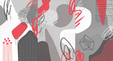 Fototapeta Młodzieżowe - Creative doodle art header with different shapes and textures. Collage. Vector