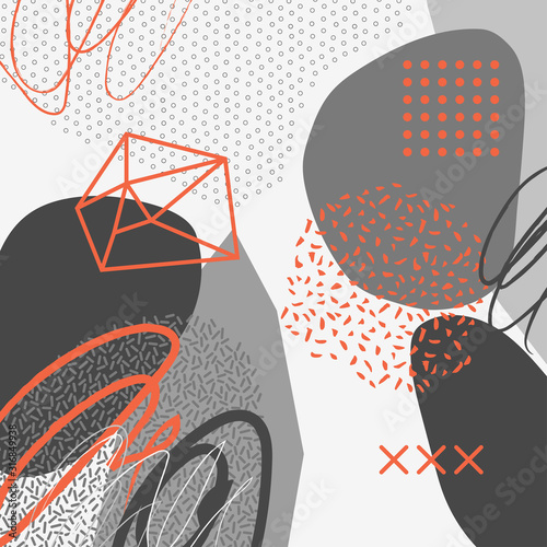 Creative doodle art header with different shapes and textures. Collage. Vector