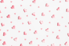 Valentine's Day Background. Pink Hearts On White Background. Valentines Day Concept. Flat Lay, Top View