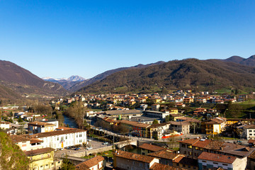 Cityscape of a little Italian village between mountains