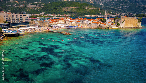 Aerial view on the old town of Budva, Montenegro