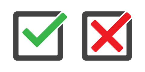 Poster - check mark and cross in box vector isolated icons. check mark icon set. green and red yes and no sig