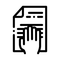 Sticker - Hand On Document Icon Vector. Outline Hand On Document Sign. Isolated Contour Symbol Illustration