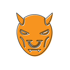 Sticker - Orange Mask of the devil with horns icon isolated on white background.  Vector Illustration