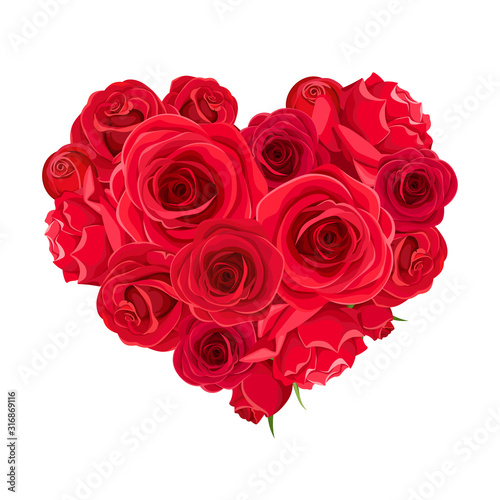 Fotomural Vector Valentine’s day heart of red roses isolated on a white background