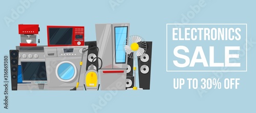 Fotomural Kitchen equipment electronics appliances and digital products sale vector illustration