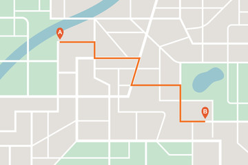 City map navigation route. Finding the way concept. Vector illustration.