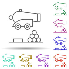Poster - Cannon, pirate in multi color style icon. Simple thin line, outline vector of pirate icons for ui and ux, website or mobile application