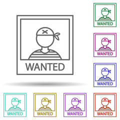 Poster - Wanted, poster, pirate in multi color style icon. Simple thin line, outline vector of pirate icons for ui and ux, website or mobile application