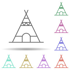 Poster - Prehistoric teepee in multi color style icon. Simple thin line, outline vector of prehistoric icons for ui and ux, website or mobile application