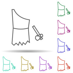 Poster - Prehistoric old clothes in multi color style icon. Simple thin line, outline vector of prehistoric icons for ui and ux, website or mobile application