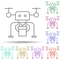 Poster - Robotic drone gift technology in multi color style icon. Simple thin line, outline vector of robotisc icons for ui and ux, website or mobile application