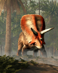Aufkleber - Torosaurus was ceratopsian dinosaur that was a frilled and horned, four legged animal. It lived during the cretaceous period. In a dense forest. 3D Rendering