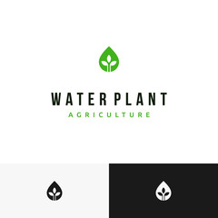 Water Droplet Sprout Plant Leaf Farm Hydroponic logo design inspiration