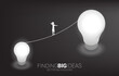 © Panithan - Silhouette of businesswoman walking on rope walk from small bulb to big one.Concept for business risk for finding big idea and design thinking