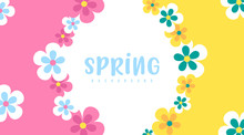 Spring Background Illustration Vector. Flat Flowers Of Spring Background