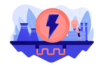 Poster - eco friendly geothermal renewable energy plant and light bulb. geothermal energy, renewable sources,