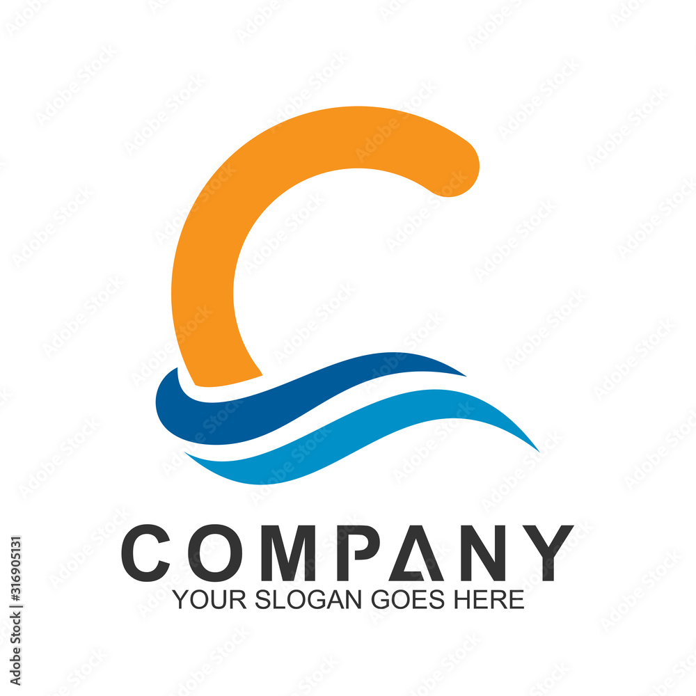 Wave Letter C Logo Vector, Ocean Logo, Flow Waves Logo Stock Vector ...
