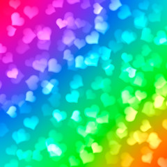 Wall Mural - Rainbow bokeh background for Valentine's day, hearts, blurred, bright, diagonal, stripes, gradient, love, romance, holiday