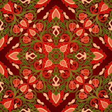Floral Red Pattern With Pomegranate.