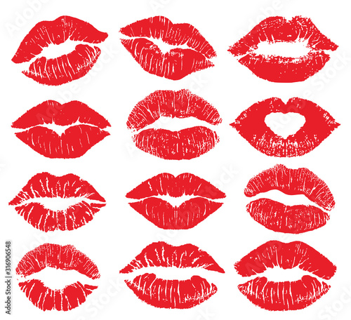 Lipstick kiss print isolated vector big set Tableau sur Toile