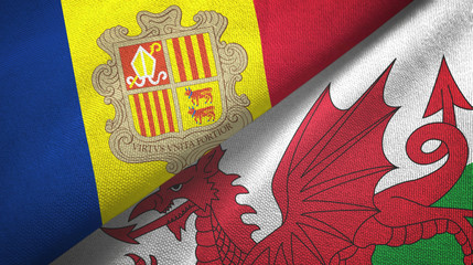 Andorra and Wales two flags textile cloth, fabric texture