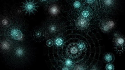 Wall Mural - nebulous geometric starlike objects appear and evolve then fade to black