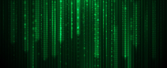 Illustration of matrix style,  Arrow sign and stripe line with green light. Vector design speed, movement,  motion background. Abstract futuristic, technology concept. Modern digital banner background