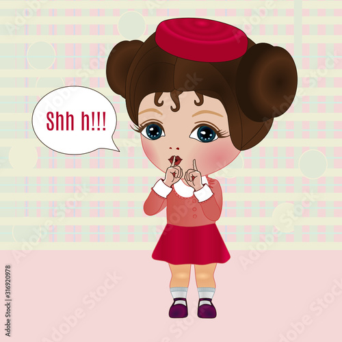 Emoji With Character Shushing Shh H To Politely Tell People To Shut Up And Be Quiet To Keep Silence Girl Using Finger On Mouth Gesture To Stop Talking Color Vector Emoticon Stock