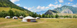 White yurts in the Altai mountains, large panorama