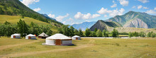 White Yurts In The Altai Mountains, Large Panorama
