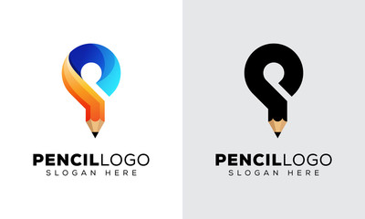 Modern Pencil with letter P logo design