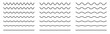 Wiggly squiggle lines. Wiggle waves set. Wavy vector line. Black curvy underlines. Smooth end squiggly horizontal curvy squiggles