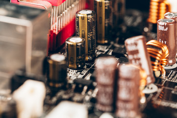 Poster - computer electronic circuit board with processor close up