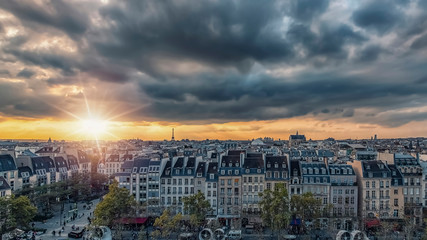 Wall Mural - paris city at sunset view from high up