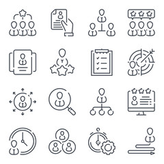 Poster - Employment related line icon set. Business people linear vector illustration collection. Recruitment outline icons.