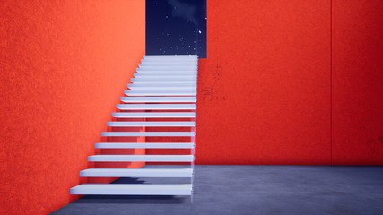 Wall Mural - modern red building with stairs, 3d rendering	
