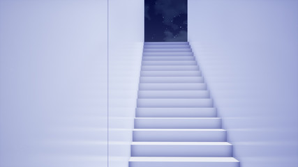 Wall Mural - modern minimal white building with stairs, 3d rendering	