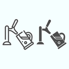 Poster - Beer on tap line and solid icon. Fulling the glass with beer vector illustration isolated on white. Beer tap and glass outline style design, designed for web and app. Eps 10.