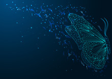 Futuristic Web Banner With Beautiful Glowing Low Polygonal Sitting Butterfly