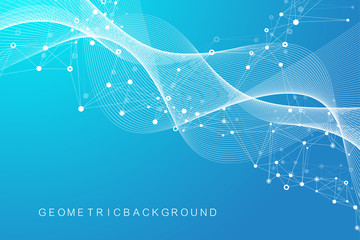 Big Genomic Data Visualization. DNA helix, DNA strand, DNA Test. CRISPR CAS9 - Genetic engineering. Molecule or atom, neurons. Abstract structure for Science or medical background, banner. Wave flow.