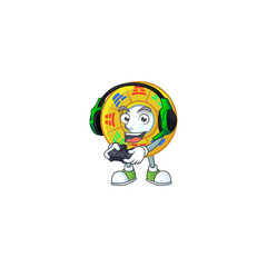 Sticker - Cool chinese circle feng shui cartoon mascot with headphone and controller