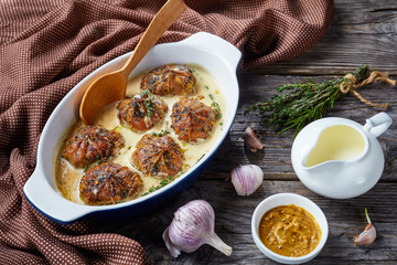 Canvas Print - rabbit ballotine in a ceramic baking dish