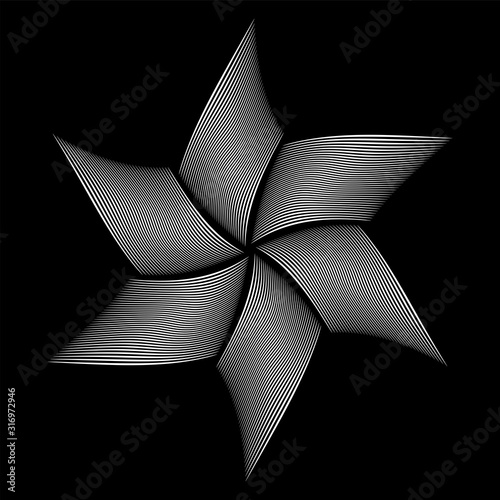 Star shape. Rotation movement. Striped lines texture.